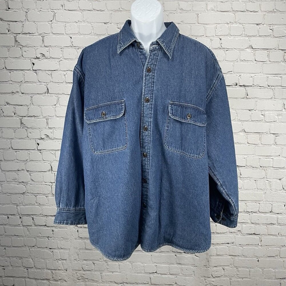 Consensus Denim Button Up Fleece Lined Sportswear Shacket Pockets Size XXL